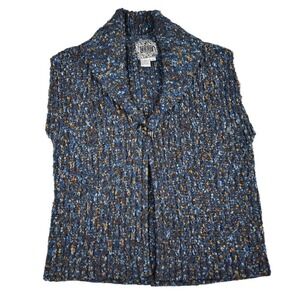 Vintage Curio Sweater Vest Cardigan Women's L Blue Soft Chunky Knit Earthy Boho